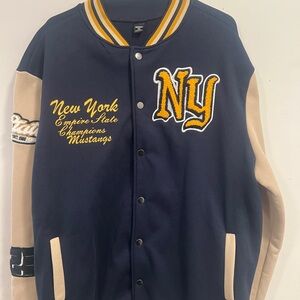 NY Navy and Tan Varsity Jacket